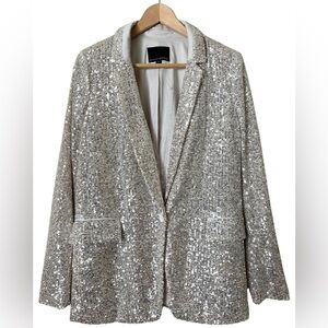 NEW Banana Republic Sequin Blazer Jacket Silver Sparkle Sparkly Women's Size 8